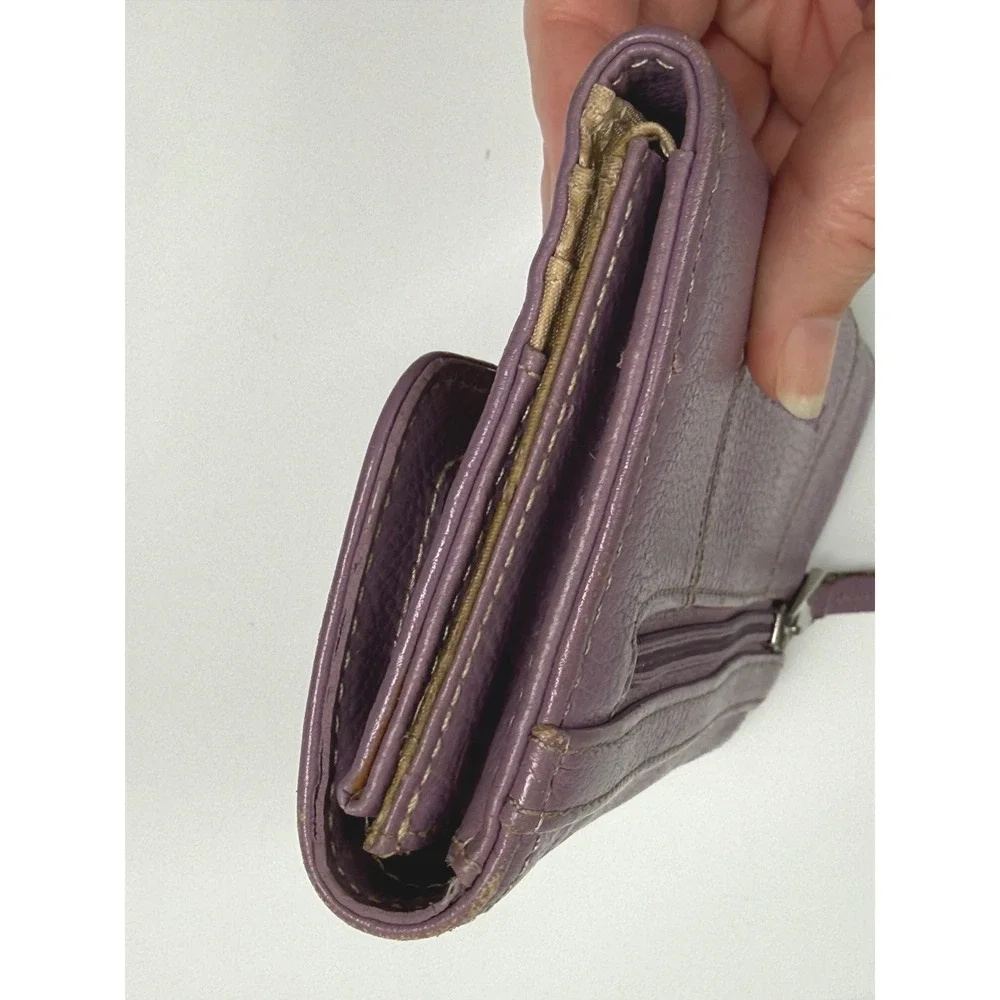 Tignanello Purple Pebbled Leather Tri-Fold Wallet with Exterior Zip Pocket